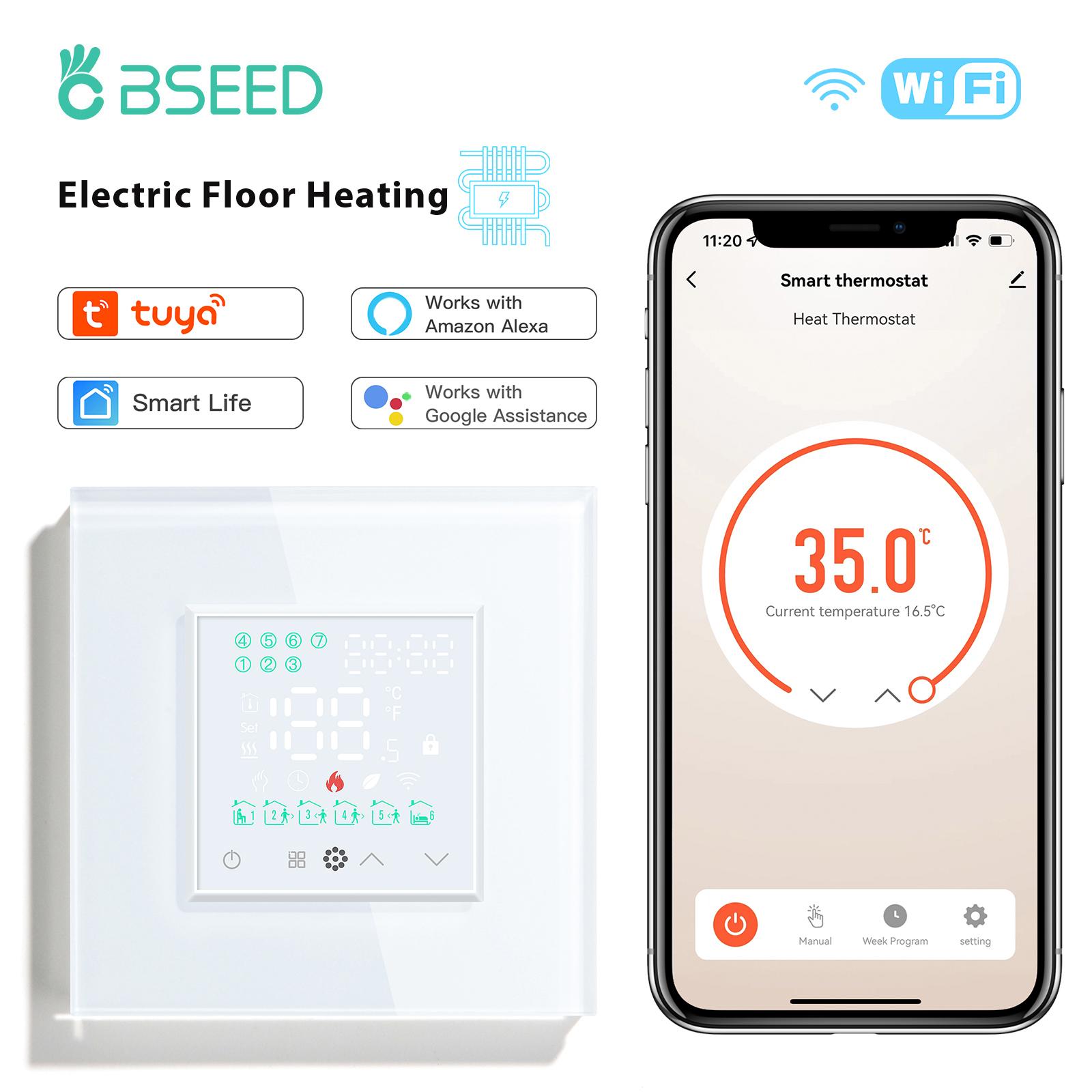 BSEED Wifi Electric Thermostat Floor Heating Room Temperature Controller LED Screen Touch Light Switches Tuya Smart Life Control WIFI
