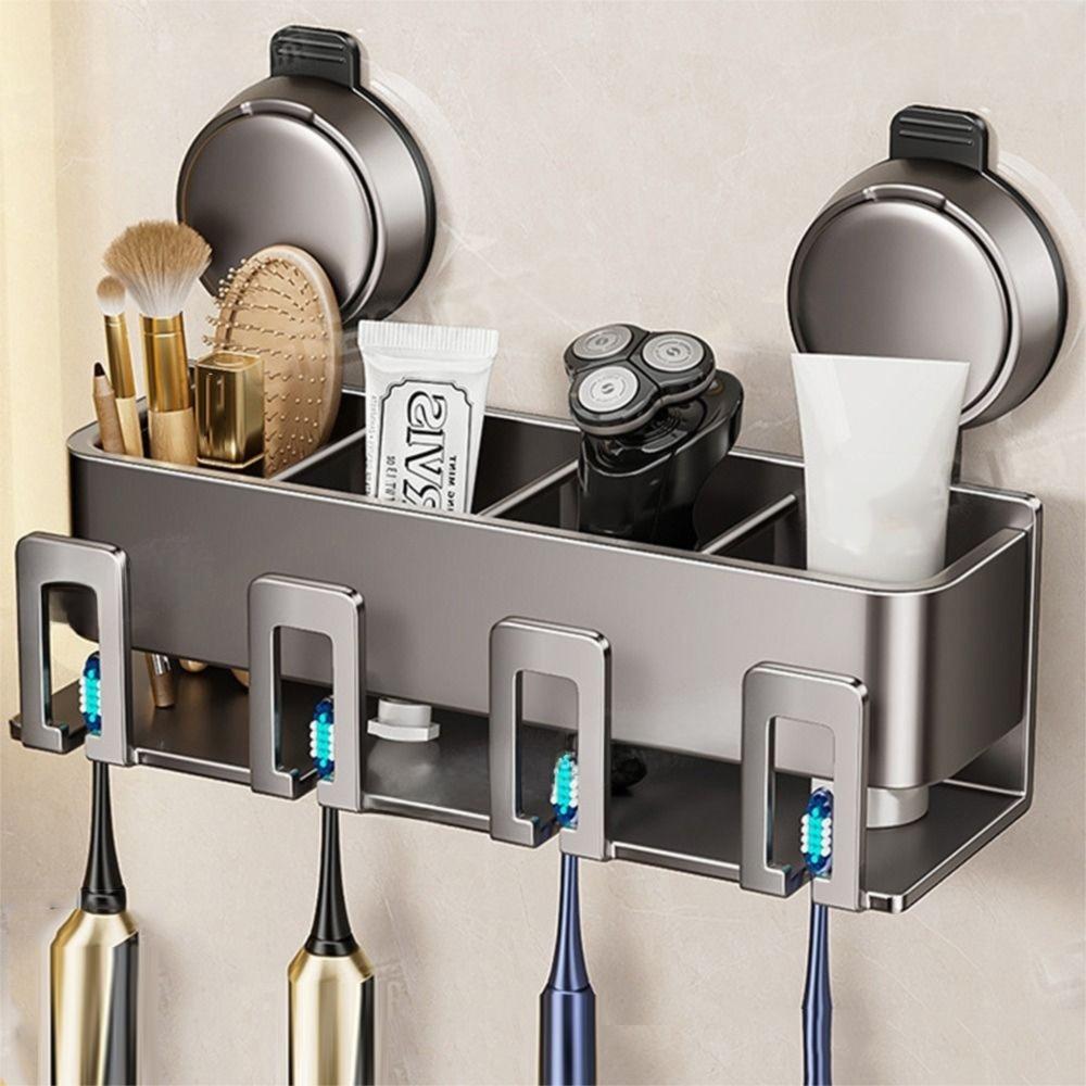 Suction Cup Toothbrush Storage Rack Integrated Hook 2/3/4 Person Electric Toothbrush Holder Reusable Detachable
