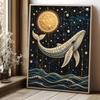 Unique 5D Framed Pearl Painting Kit with Ocean Whale and Full Moon Pattern Sparkling Bead Art Canvas DIY Handmade Craft for Living Room Decor