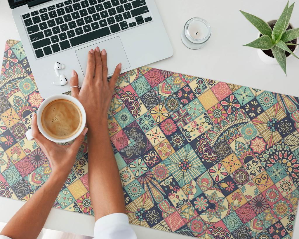 Protective Vinyl Mat For Companies And Offices Floral Patchwork 100X50 Cm