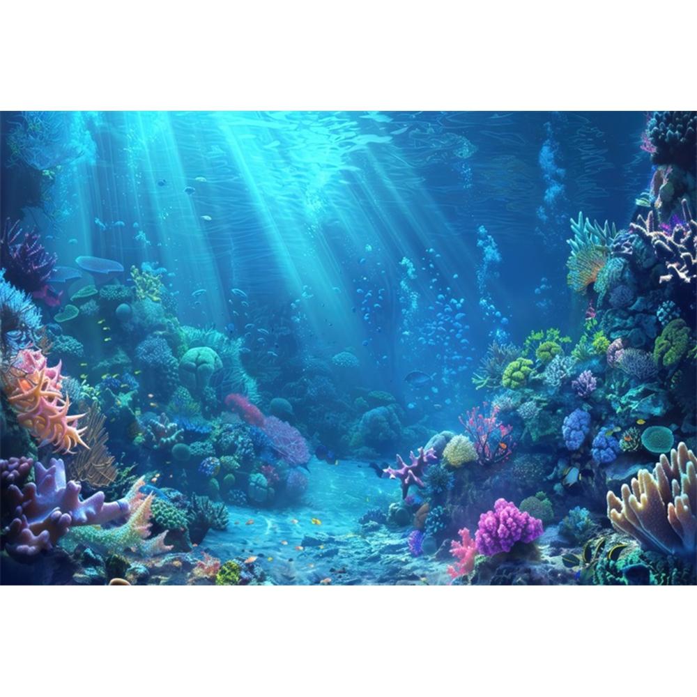 Blue Underwater World Photography Background Ocean Undersea Coral Castle Shells Kid Birthday Party Decor Portrait Photo Backdrop