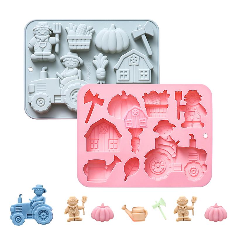 Silikonová forma na čokoládu s farmářským motivem Dýně Traktor Sekera Květináč Dům Forma na ručně vyráběné mýdlo 9 dutin Forma na gumové bonbony Kostky ledu