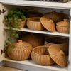 Handwoven Imitation Rattan Round Lidded Storage Basket, Bread Box & Fruit Organizer for Kitchen Dining Table Pantry Home Decor
