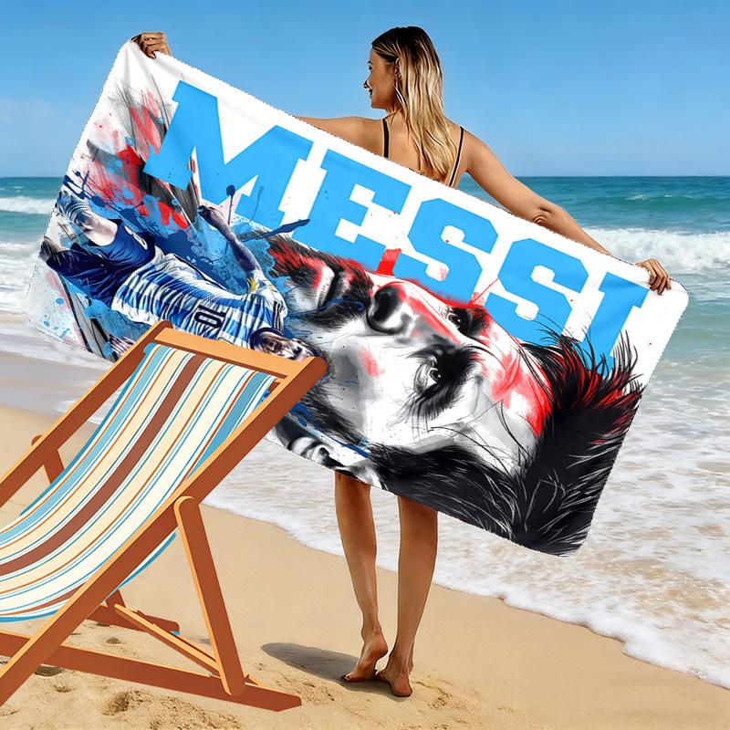 Asciugamano da Spiaggia con Stampa di Lionel Messi, Asciugamano Grande Morbido ad Asciugatura Rapida per Spiaggia Campeggio Nuoto