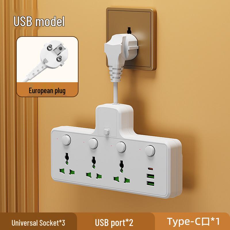 European Standard Compact Russian Power Strip with USB & Switch Extension Cord