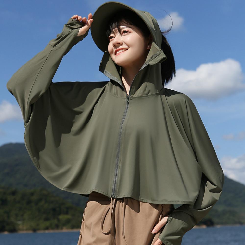 Long Sleeve Sunscreen Hoodie Large Brim Hat Ice Silk Short Jacket Sweet Outdoor Riding Cape Ladies