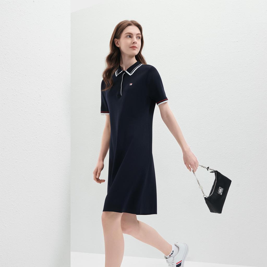 New FILA MODERN HERITAGE Short Sleeved Dress Women's Legend Blue F11W421311FNV