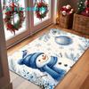 1pc, 2D Flat Printing, Christmas Style Blue Snowman Christmas Decorative Ball Pattern Entrance Mat, Non-Slip And Machine Washable Easy-Clean Polyester
