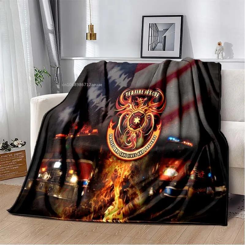 Firefighters Flannel Blanket God Bless Firefighters with Angle Wings Art Lightweight Warm Plush Kids Adults Birthday Dream Gifts