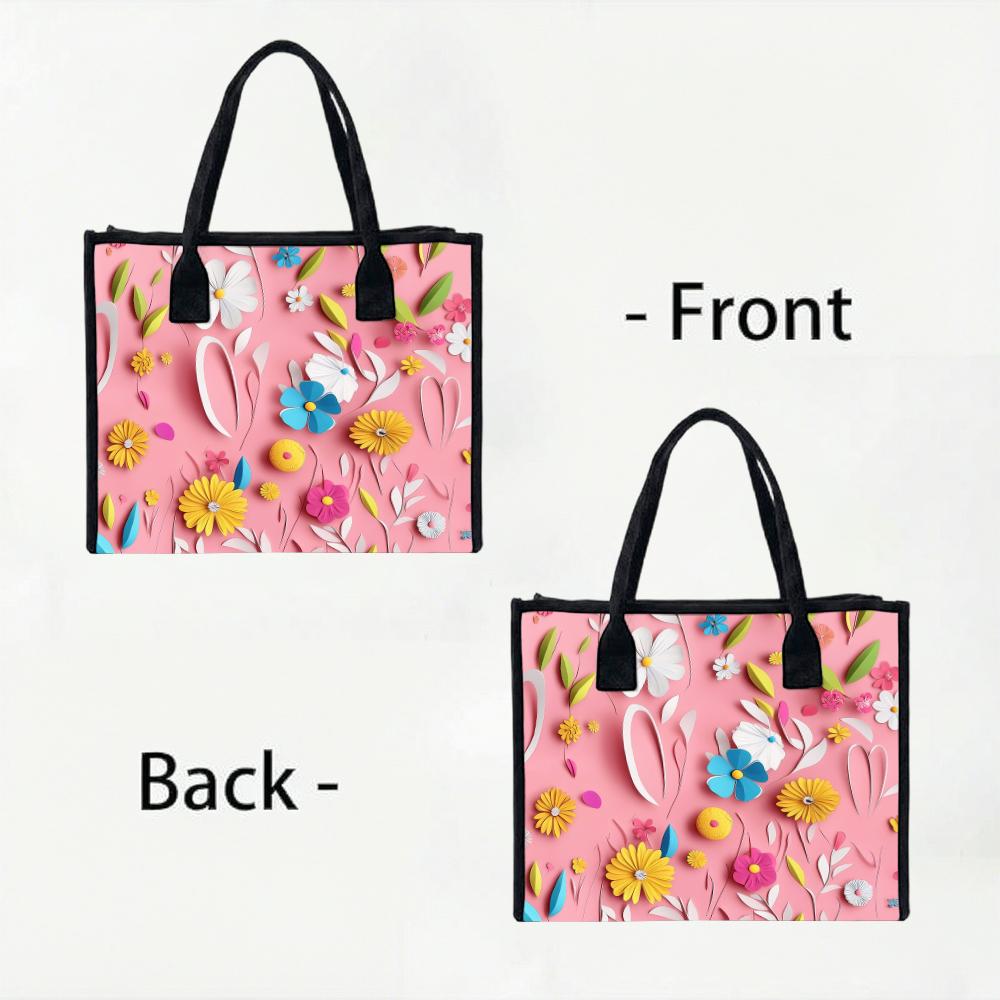  Floral Pattern Tote Bag Cute Fashion Casual Large Capacity Handbag for Women Outdoor Daily Use