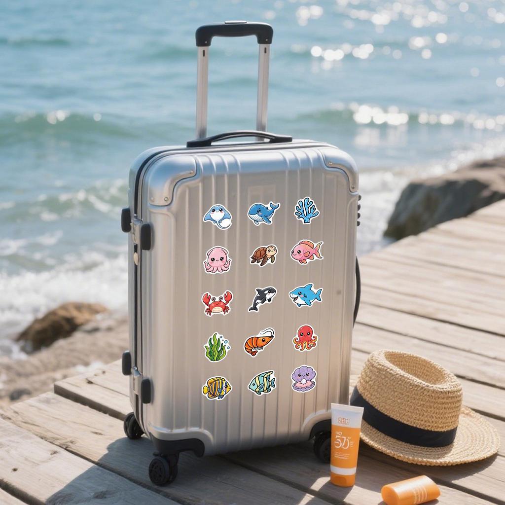 50 Cute Ocean Creature Doodle Waterproof Stickers for Phones