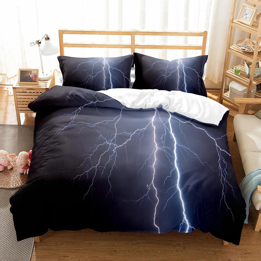 Lightning Duvet Cover Set King Queen Single Size Washed Cotton Comforter Cover For Kids Teens Adults Bedding Set With Pillowcase
