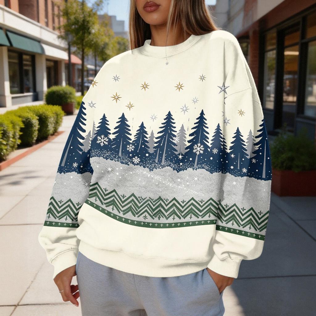 Women's Trendy Christmas Graphic Crewneck Sweatshirt Lightweight Casual Pullover Top for Holiday