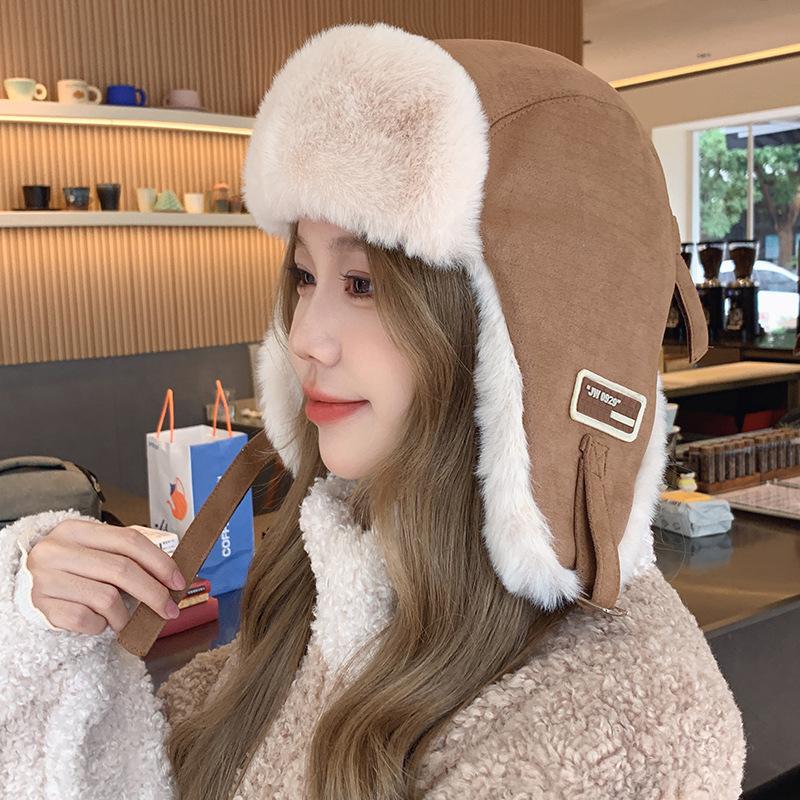 Suede thermal hat women's autumn and winter versatile thickened ear protectors flying hat winter cycling skiing plush