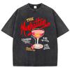 Oversized Women Washed T-Shirts The Manhattan Cherry Cocktail Printed Tee Shirts Distressed Crewneck Cotton Tees Fashion Clothes