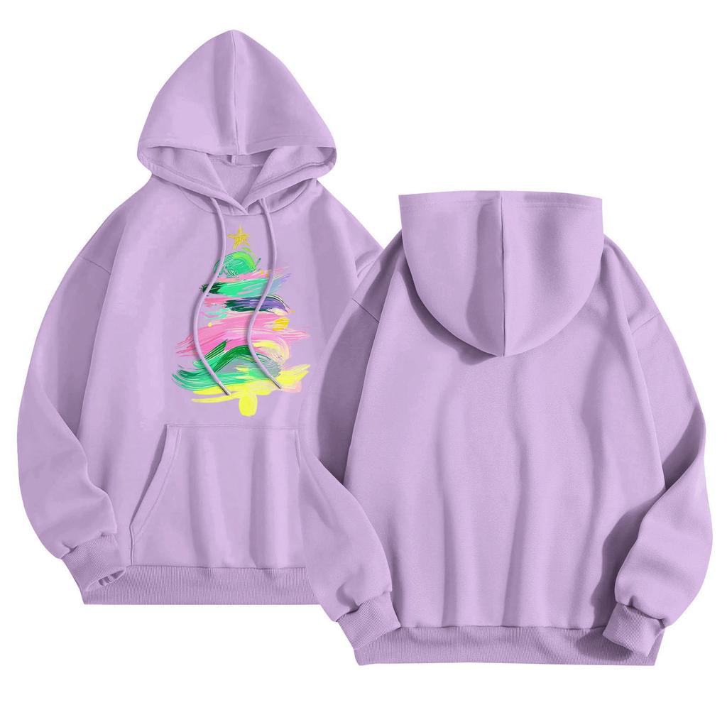 Women's Round Neck Long Sleeve Casual Printed Top Hooded Sweatshirt