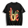 Floral LOVE Letter Print Casual Versatile Couple Top Pure Cotton T-shirt