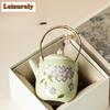 220ml Hand-painted Hydrangea Lifting Handle Teapot Luxury Tea Infuser Pot Tea Maker Kettle with Strainer Tea Services Ornaments
