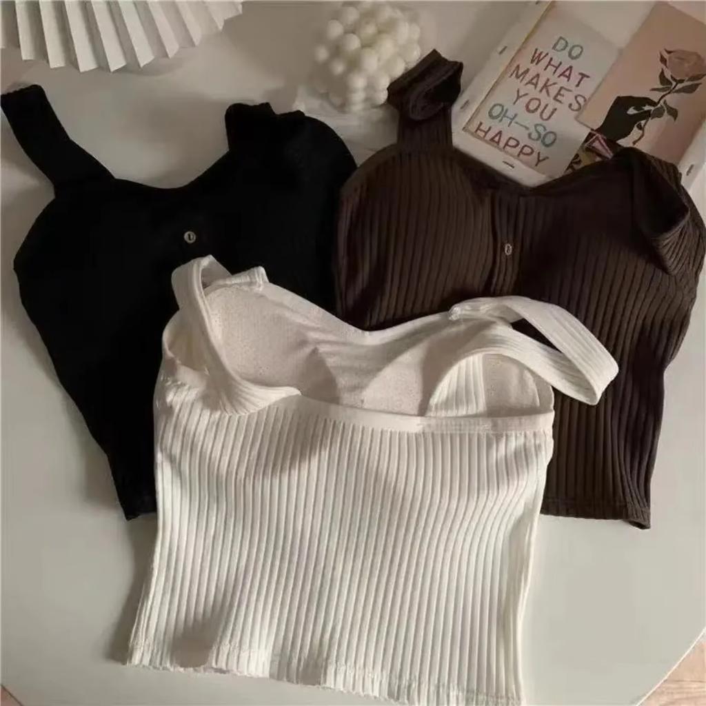 Women's Y2K Cropped with Bra Pads Summer Corset Korean Suspenders Vest Sexy Camisole Slim