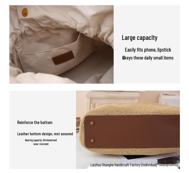 Borsa a Spalla in Paglia di PP Intrecciata a Mano di Grande Capacità - Alla Moda e Versatile per il Pendolarismo o le Vacanze