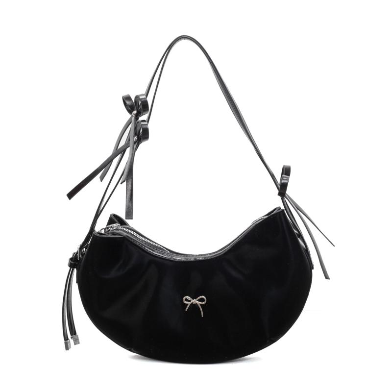 2025 Fashionable New Glossy PU Half Moon Shoulder Bags Solid Zipper High Quality Stylish Design Exquisite Armpit Bags for Women