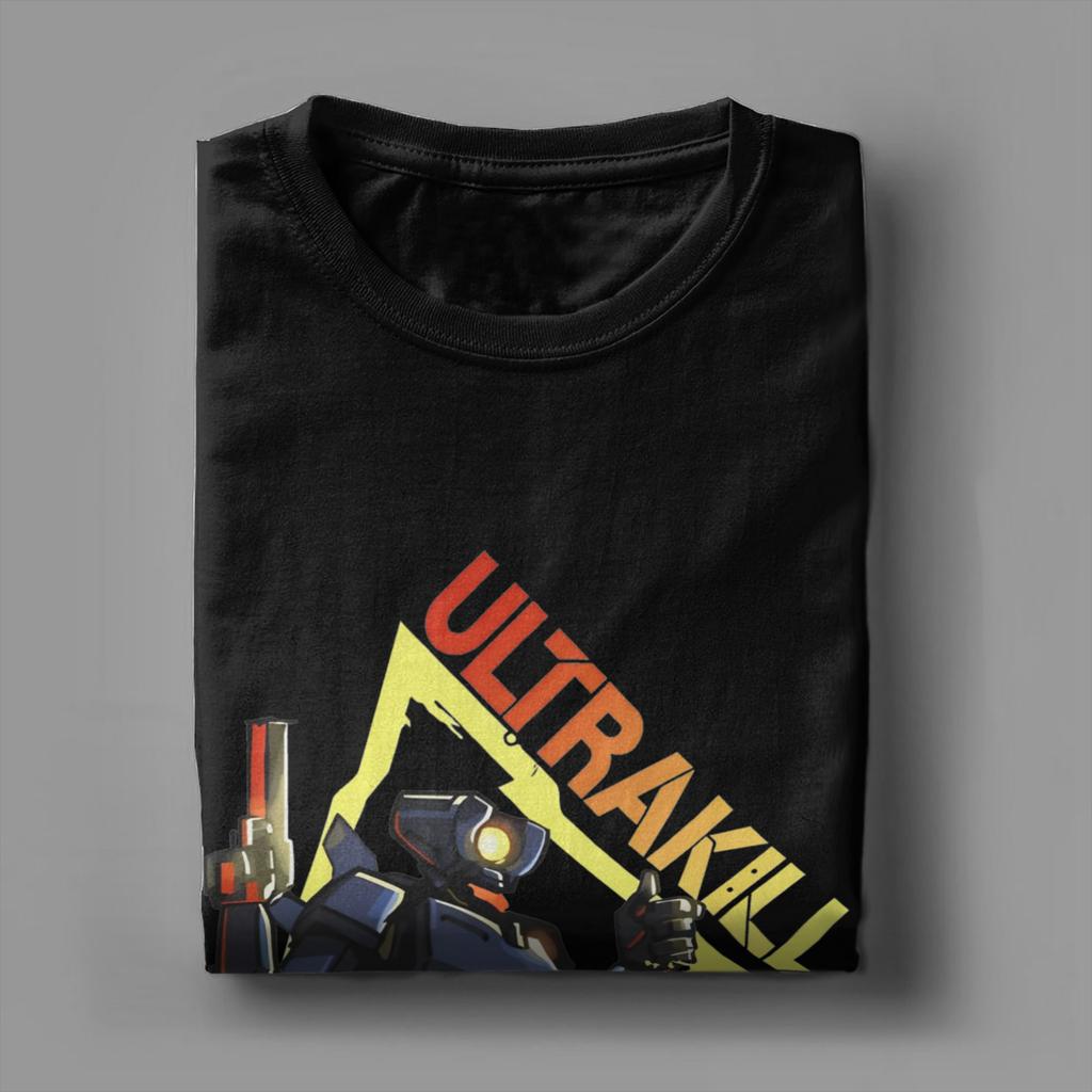 Ultrakill Schießspiel Blut ist Treibstoff Herren T-Shirts V1 Rock T-Shirt Kurzarm Rundhals T-Shirt 100% Baumwolle Sommerkleidung