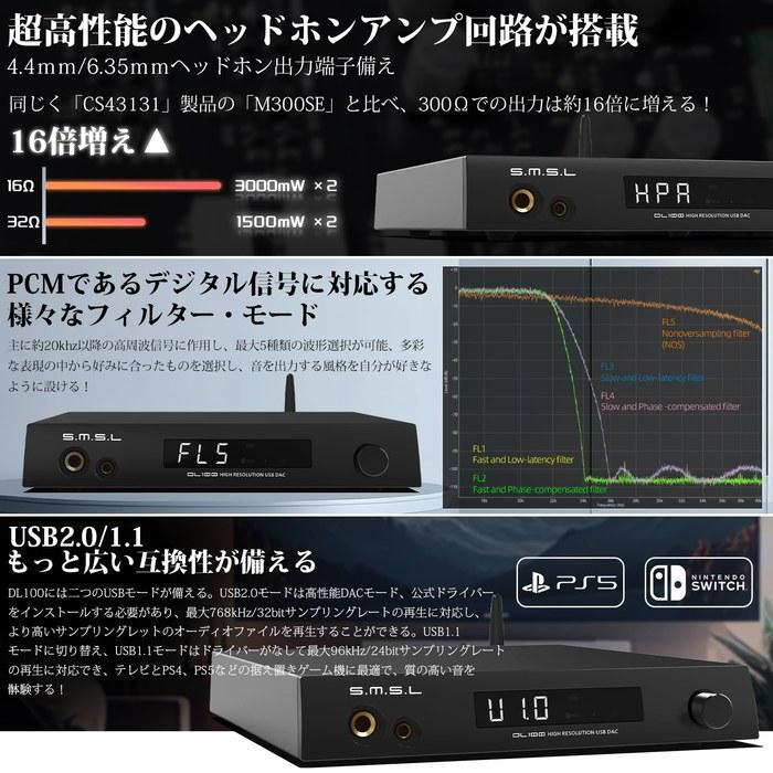 S.M.S.L DL100 Bluetooth DAC Headphone Amplifier/Preamplifier (Black)