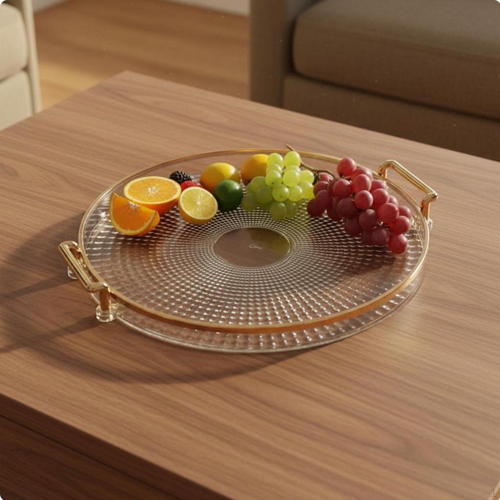 Round Serving Tray with Handles Light Elegant Design Decorative Versatile Snack Platter