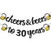 30th Birthday Decorations - Cheers and Beers To 30 Years Banner, Happy 30th Birthday Banner Sign Pre-Strung, Anniversary Party Supplies (Black Gold)