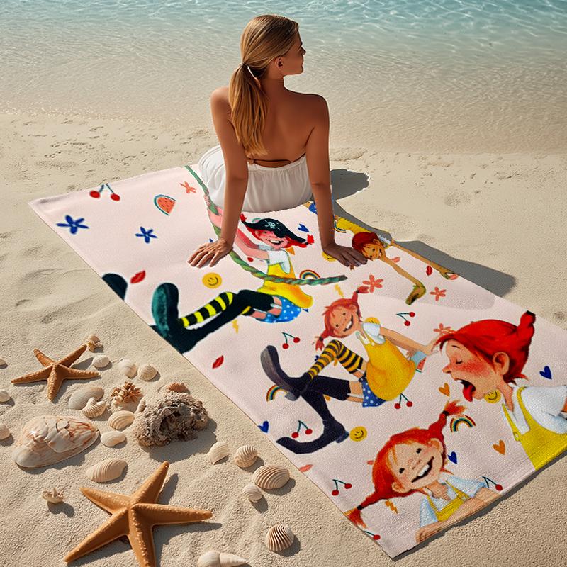 Serviette de plage à motifs Pippi Longstocking - douce, absorbante, séchage rapide, lavable en machine - parfaite pour la natation, le camping, la plage