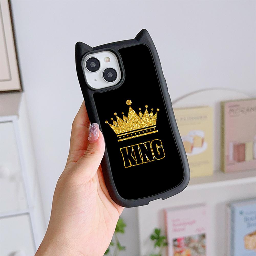 

Мягкие чехлы для телефонов с кошачьими ушками для iPhone 16 15 13 12 11 Pro Max 14 Plus XR XS Max TPU Anti-Drop Прозрачная акриловая задняя крышка N94 Queen King Crown for iPhone 16 Plus
