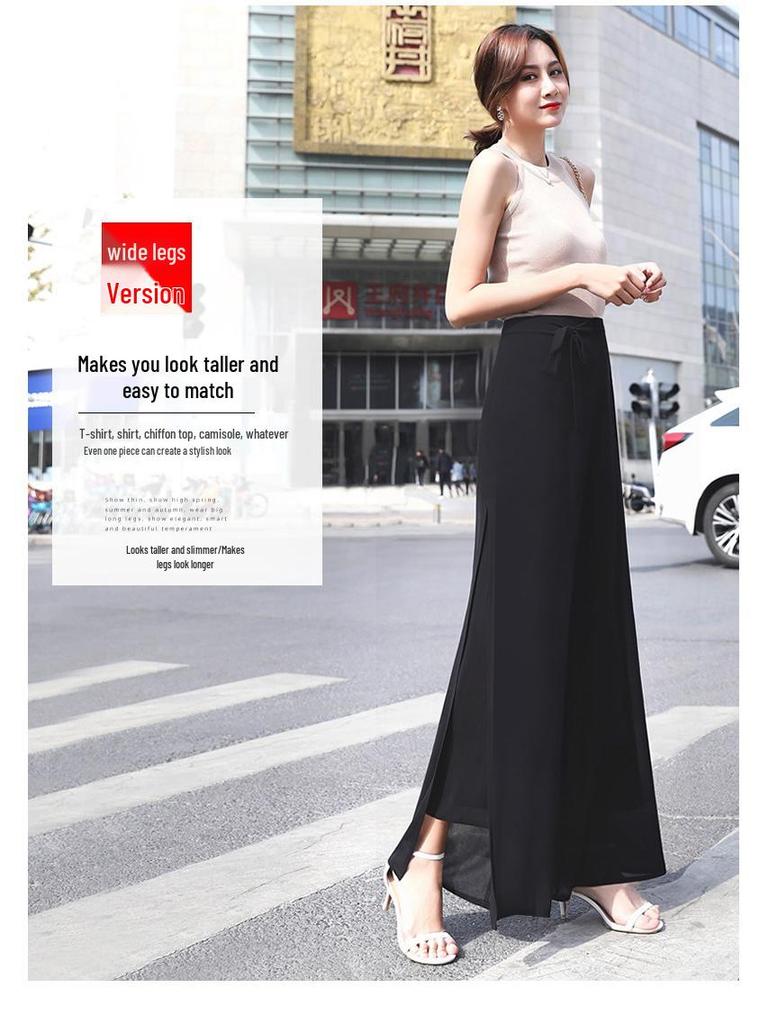 Women's High-Waist Chiffon Wide-Leg Summer Pants with Slit