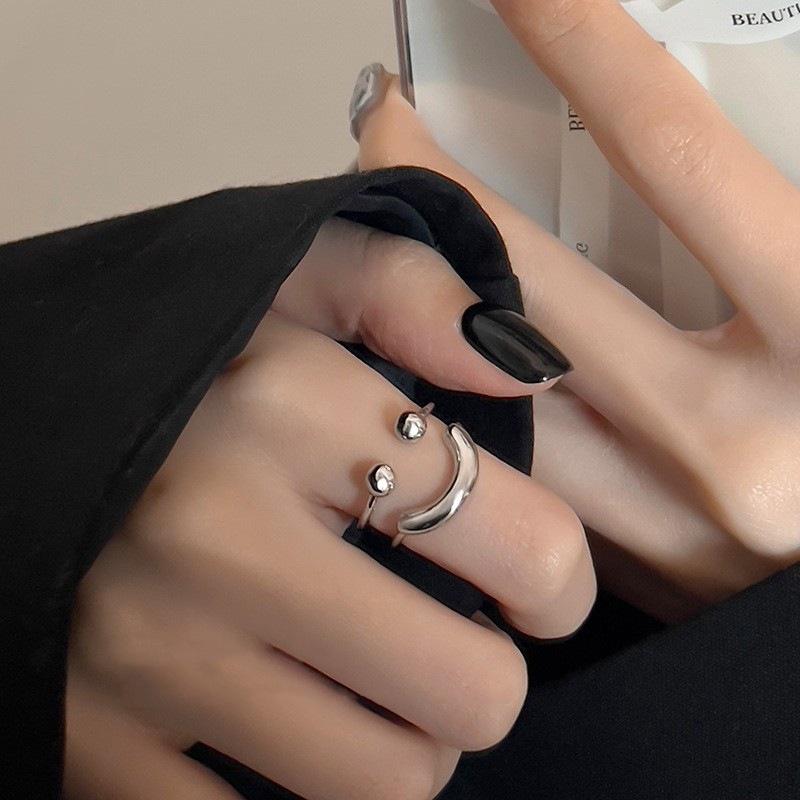 Smiley Adjustable Open Ring for Women - Trendy Niche Design, Perfect for Index Finger.