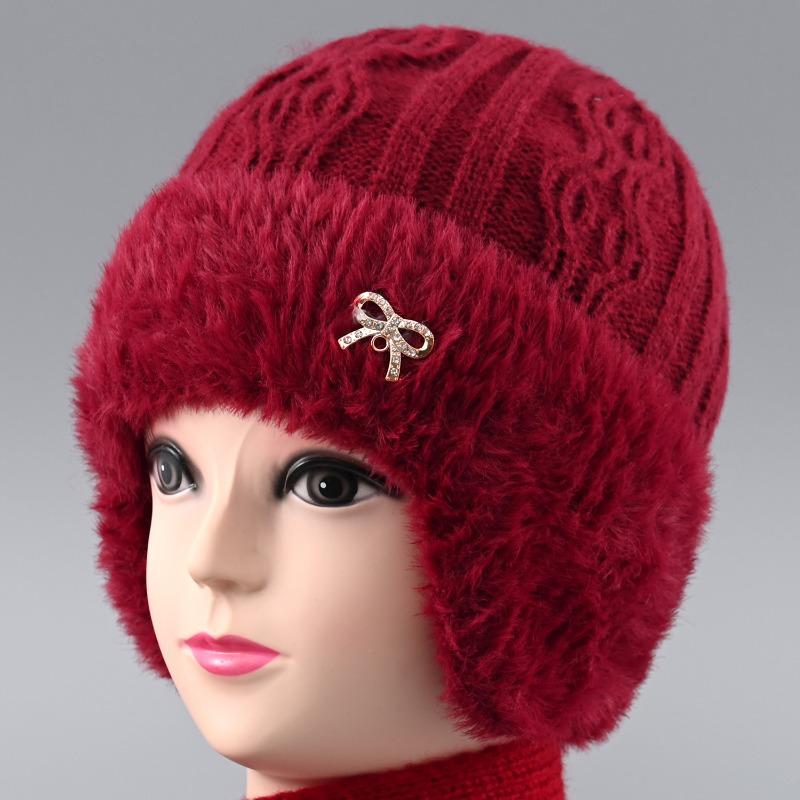 Hat rabbit fur ear protection warm autumn and winter knitted hat windproof velvet women's cold-proof wool hat
