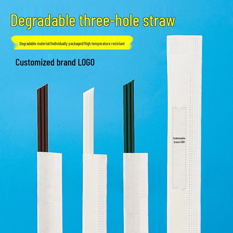 PLA Three-Hole Coffee Stirrer: Disposable, Individually Wrapped, Hot Drink Three-Pronged Straw.