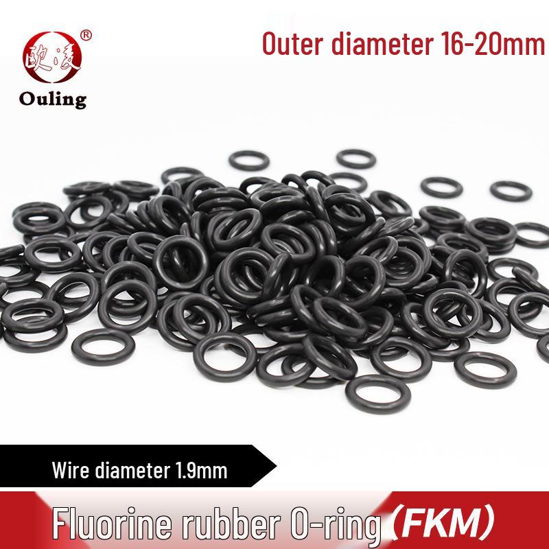 Black Fluororubber O-ring: OD 16-20mm, 1.9mm Cross-section, Pressure & Corrosion-resistant Seal.