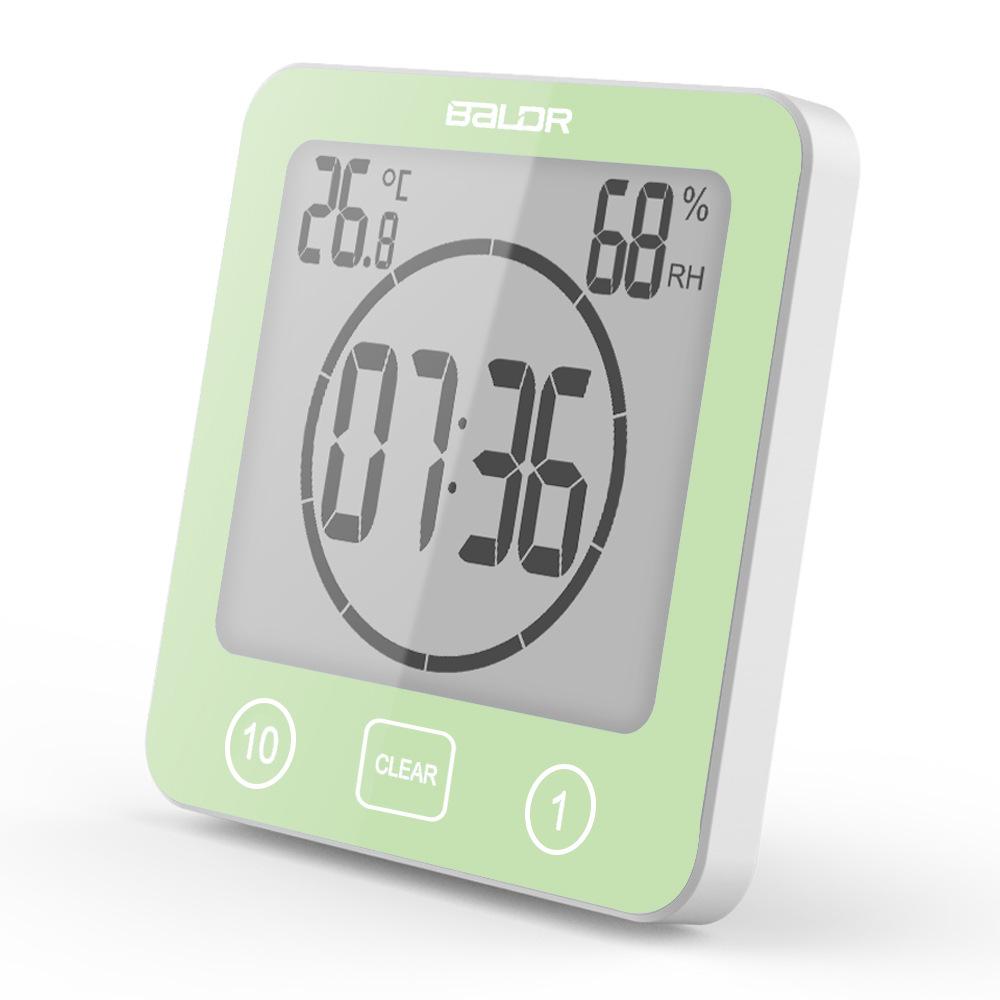 BALDR Waterproof Bathroom Wall Clock with Thermometer, Hygrometer, Suction Cup, and 1/10-Minute Countdown Timer