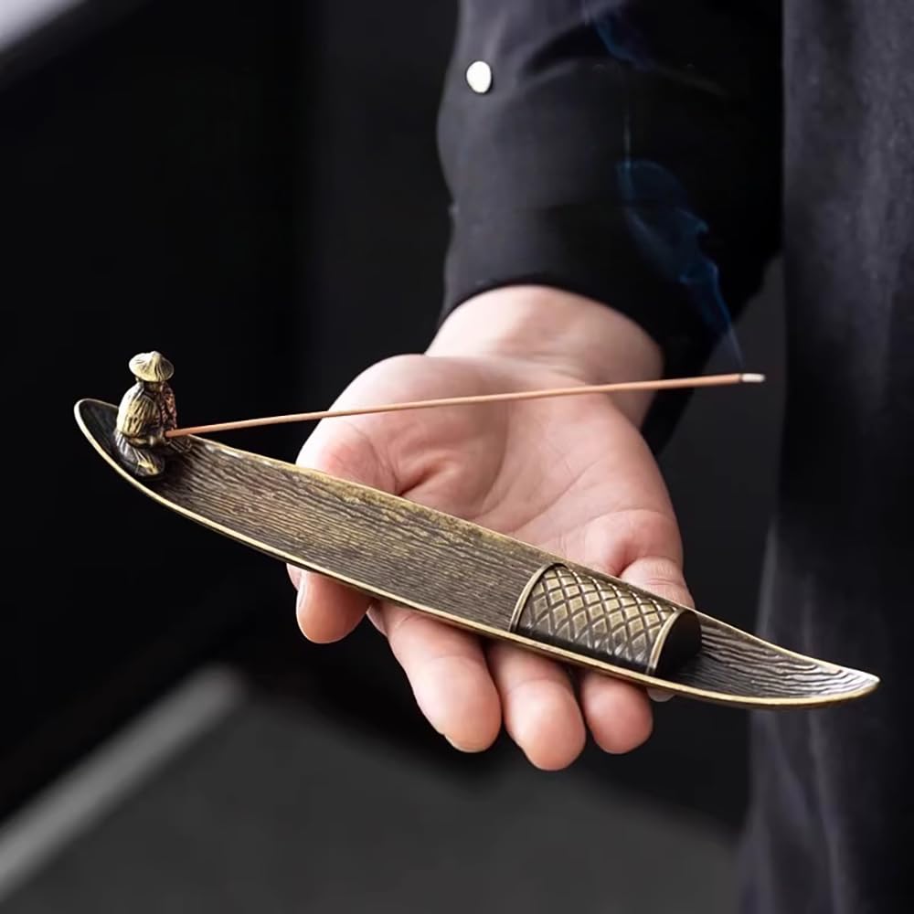 Cedar Eight Fisherman Boat Incense Holder, Stylish Japanese Retro Incense Holder, Cute Interior Decor, Incense Stick Holder (Type B)