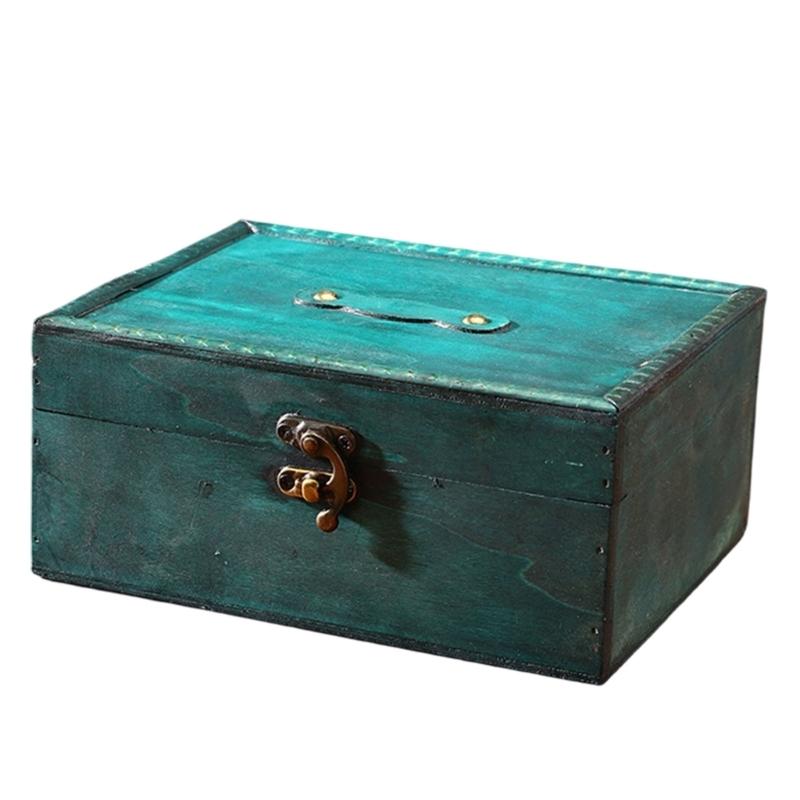 Locking Antique Wooden Jewelry Storage Box for Home Office Decoration Wood Chest Keepsakes Holder with Lock Mechanism