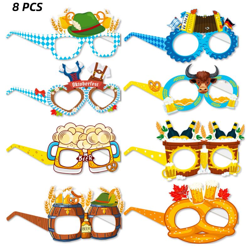 Oktoberfest 8pcs Beer Eye Glasses Paper Photo Props Party Decoration Kids Adult