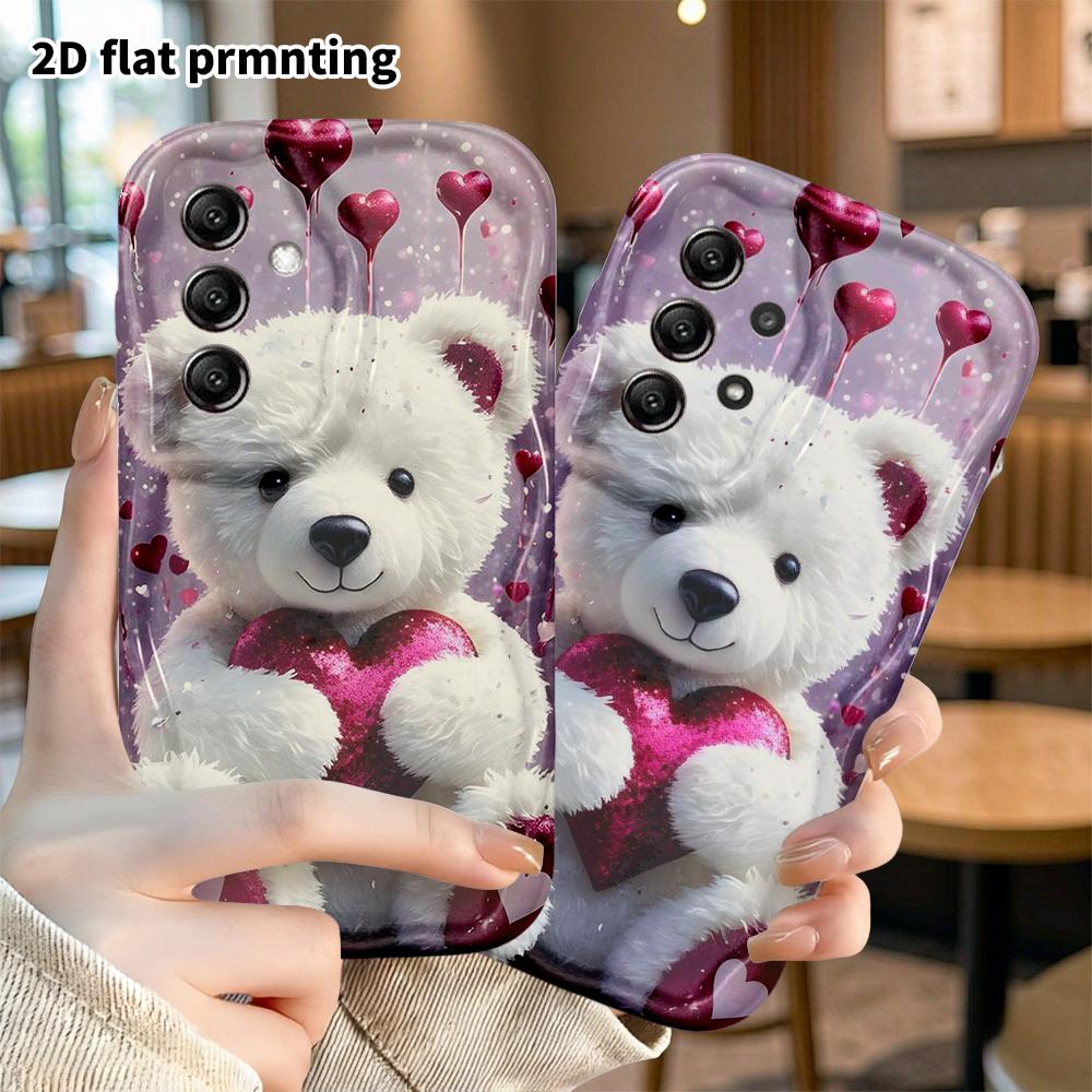 Phone Case: 2D flat, suitable for Samsung Galaxy A34 A35 M05 M06 S20 S22 S21 FE Plus 5G protective cases, white teddy bear with heart, perfect Christm