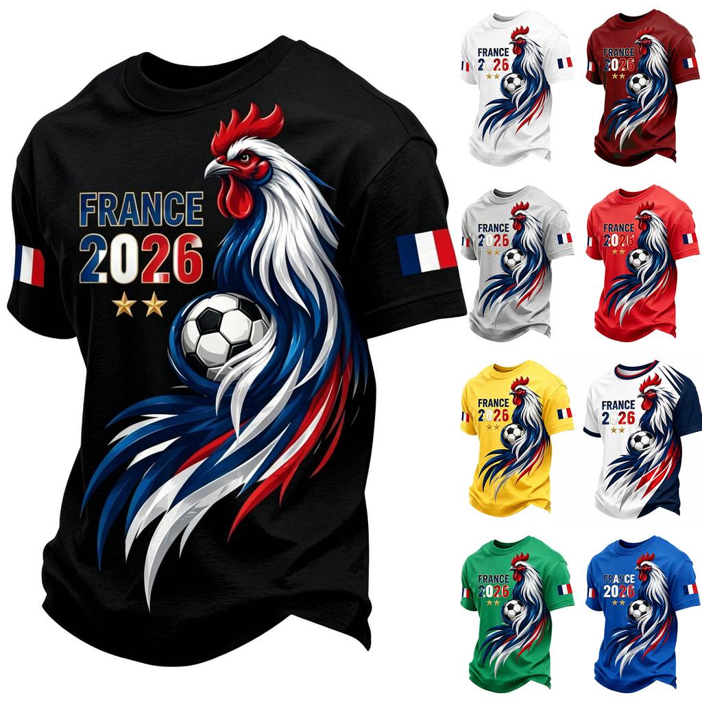 Men's Classic Crew Neck Short Sleeve T-Shirt with France Football Graphic Print Soft Comfortable Fit Casual Wear