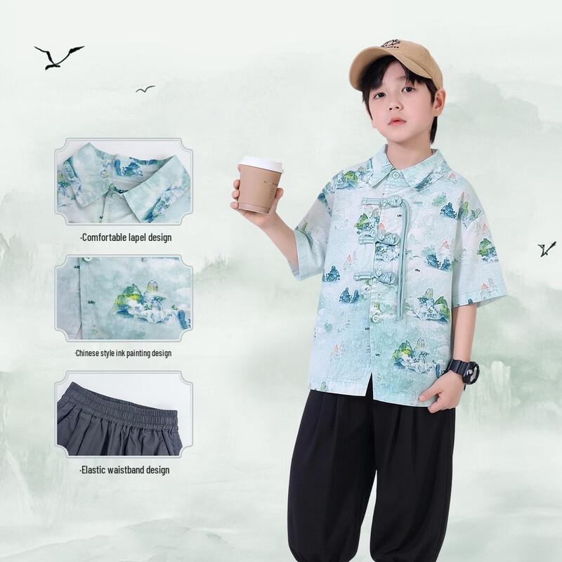 Boys' Summer Chinese Style Hanfu Short Sleeve Set