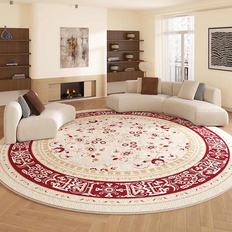 Décoration de salon persan Tapis rond Tapis style américain pour chambre à coucher Maison Tapis de sol doux et moelleux Tapis épais en peluche pour vestiaire 80x80CM beige