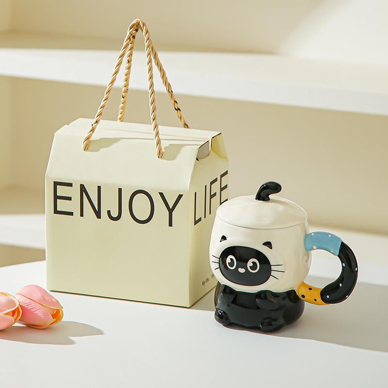 Cute cute cartoon piggy ceramic mug with lid for girls' birthday girlfriends practical souvenir gift box