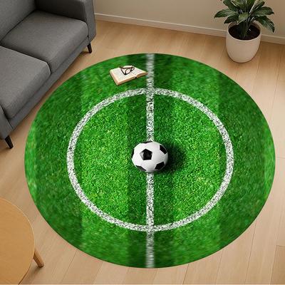 1pc Soccer Field Round Chair Mat Office Area Rug - Non-Slip, Floor Mat for Office, Bedroom, and Indoor Decor P127288