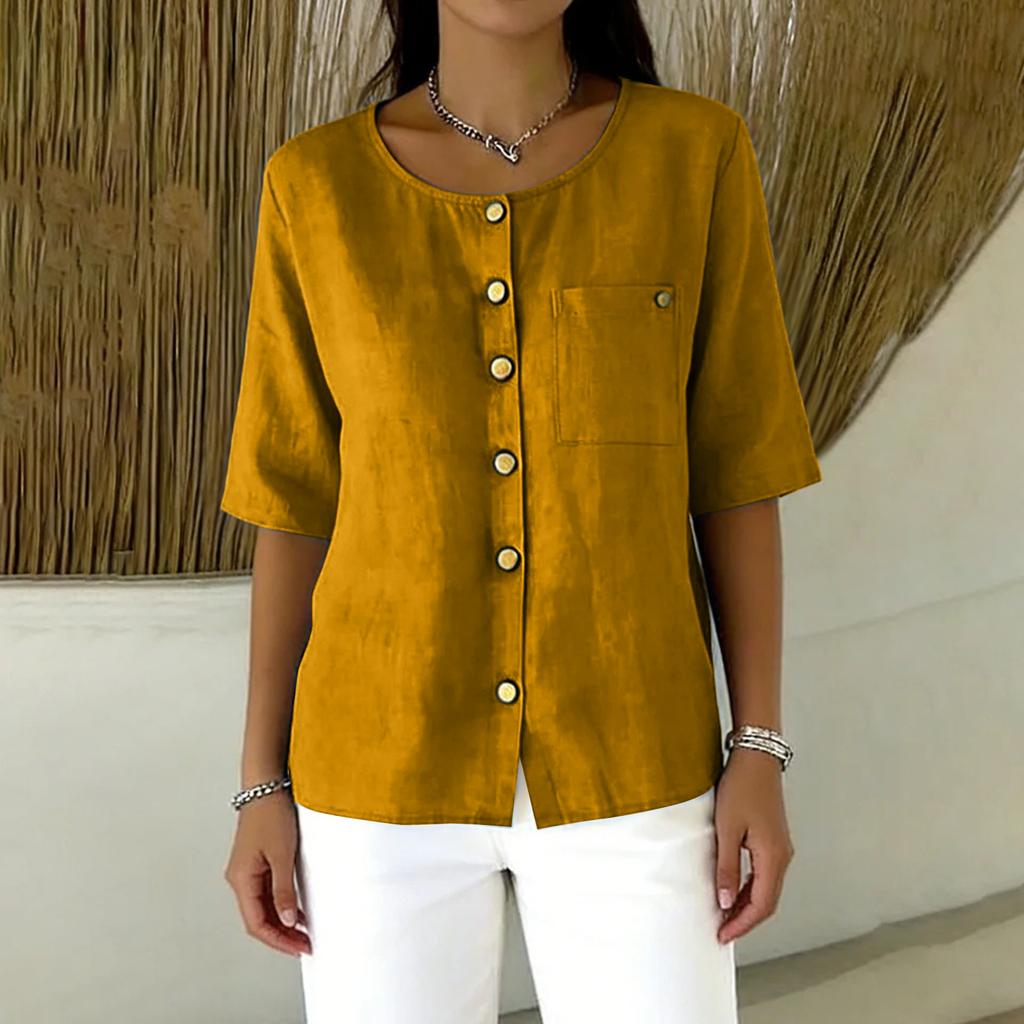 Women's Fashionable Shirt: Casual And Elegant Boho Color Button-Down Top