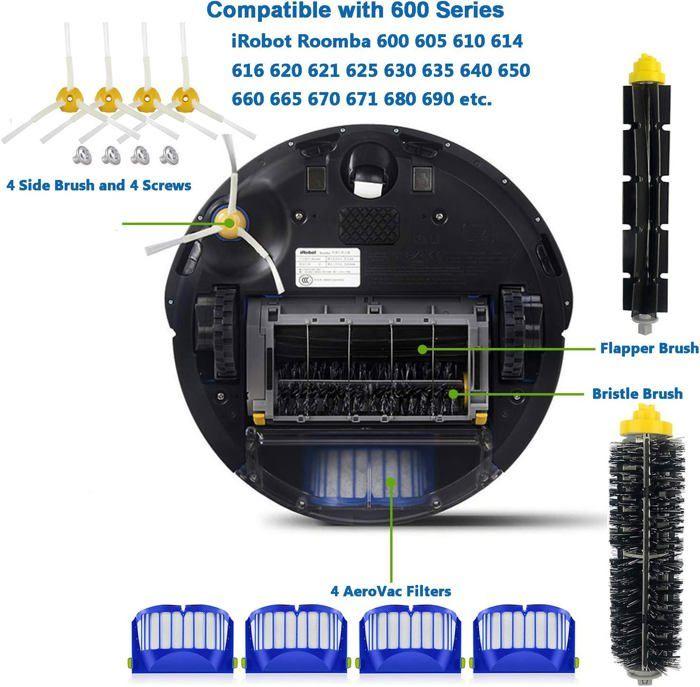 Accessoires compatibles pour iRobot Roomba - AIMOONSA - Séries 600 - Kit 16 pièces - Bleu - Filtre haute efficacité