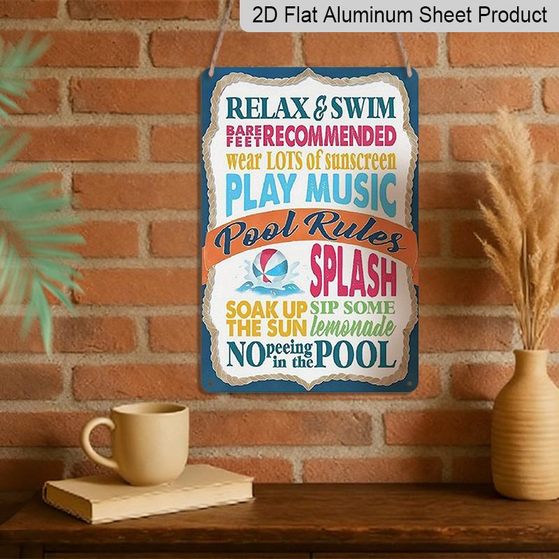 2D Flat 1pc Fun Pool Rules Aluminum Sign Waterproof, 7.87*11.8 Inch, Vibrant Pool Decor with Relax & Swim Recommendations, Perfect for Spring