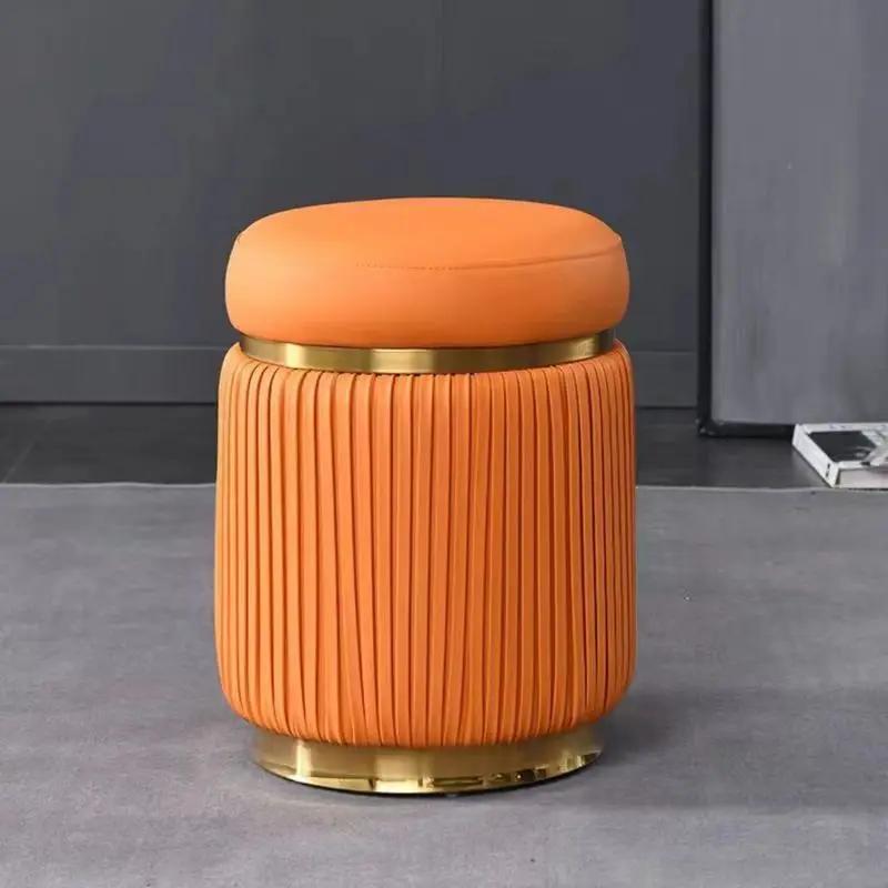 Small Stools Leather Stools Light Luxury Round Stool Makeup Stool Living Room Coffee Table bench High-end Sofas Soft Cushions